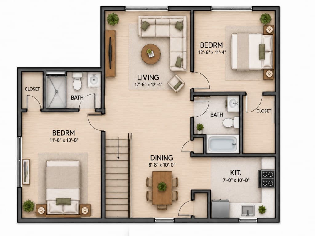 Two bedroom floor plan at Academy Hill Apartments